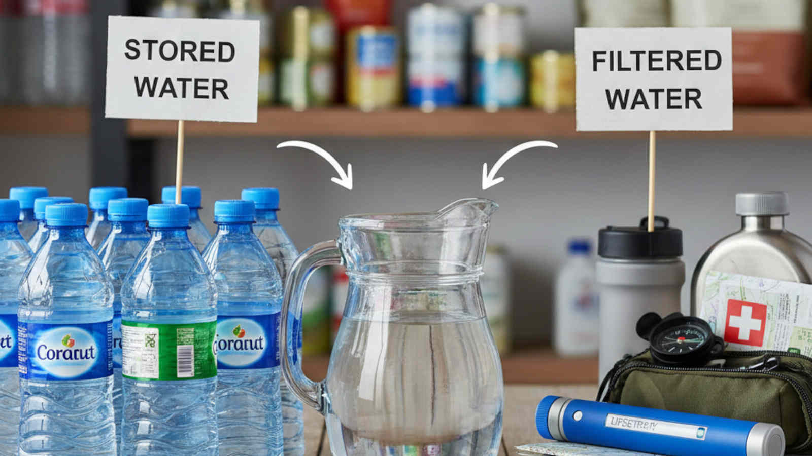 Stored bottled water compared with portable water filters for emergency preparedness