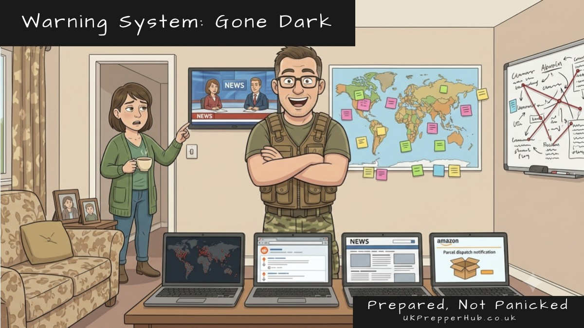 Keith monitors next pandemic signals from four laptops while his wife points to the actual news on TV