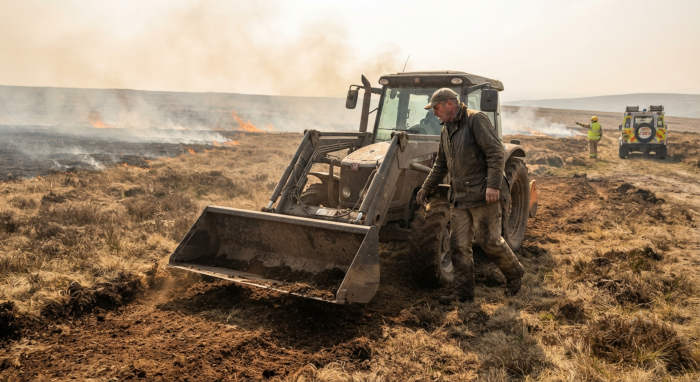 Moorland Fires Have Burned 18,600 Hectares This Year — And Britain's Fire Service Is Running on Empty | UK Prepper Hub A farmer uses his tractor to cut a fire break while helping fight gorse fires