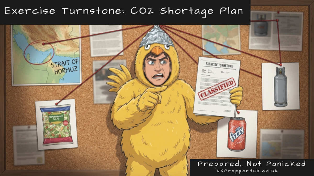 Chicken Licken pins Exercise Turnstone evidence to his conspiracy board about the UK CO2 shortage