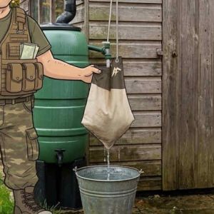 Weekend Warrior | UK Prepper Hub Forest Fundamentals Millbank bag filtering water into a bucket