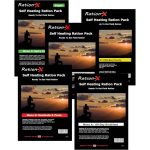 Ration-X self heating meals pack of 5 showing menus A to E, packed in the UK