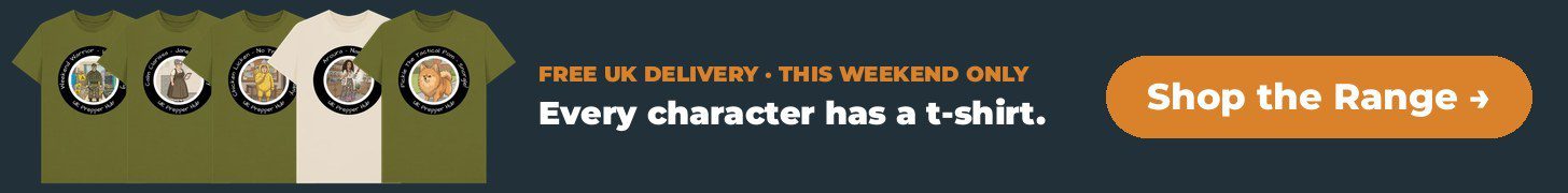 Free UK delivery this weekend on UK Prepper Hub character t-shirts. Shop the range.